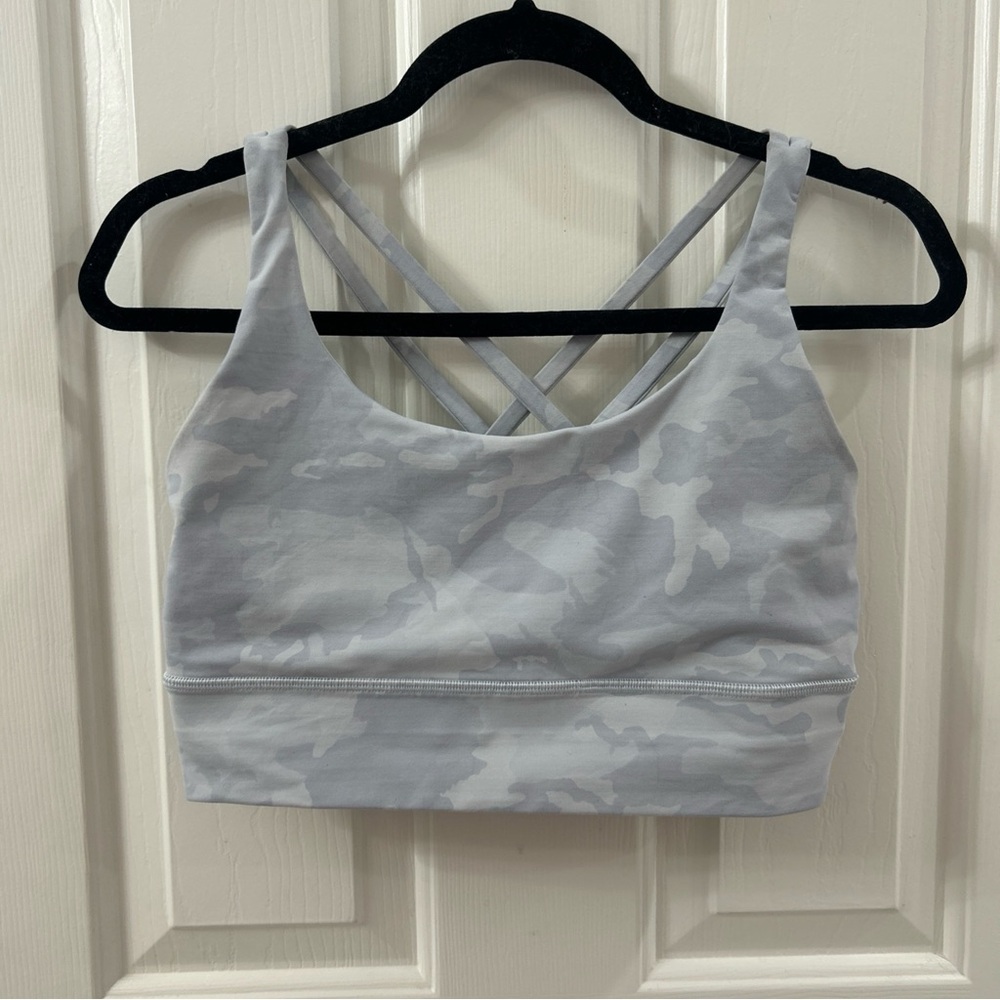 Lululemon Energy Bra Long Line Incognito Camo Alpine White/Grey Sz 10 - Picture 4 of 7